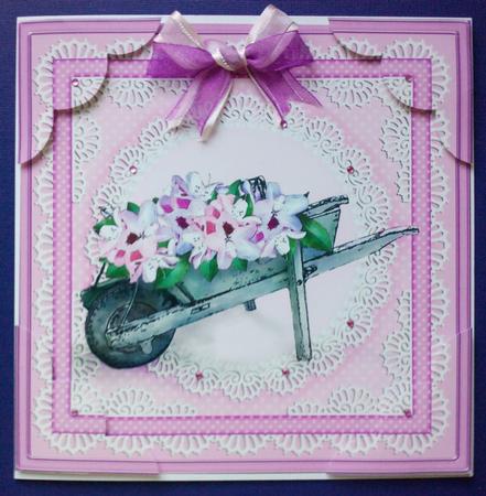 8 x 8 Flower Filled Wheelbarrow Scalloped Corner Topper by Jennifer (Jaye) Smith-Kirk