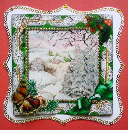 Christmas Stream Holly 5inch Square Scalloped 2 Side Stacker by Jennifer (Jaye) Smith-Kirk