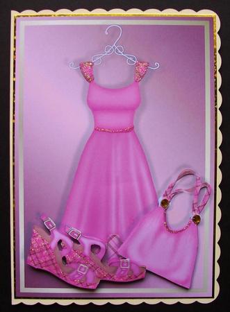 Pink Outfit Card Front with Decoupage by Jennifer (Jaye) Smith-Kirk