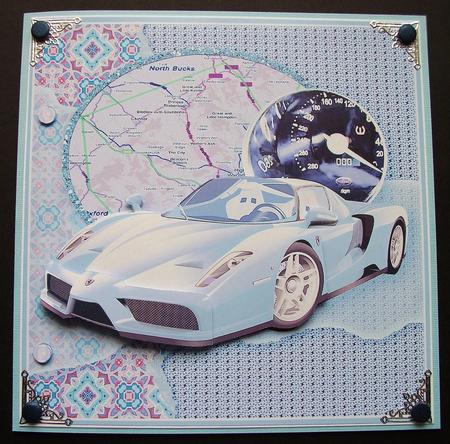 Blue Ferrari 8in x 8in Decoupage by Jennifer (Jaye) Smith-Kirk