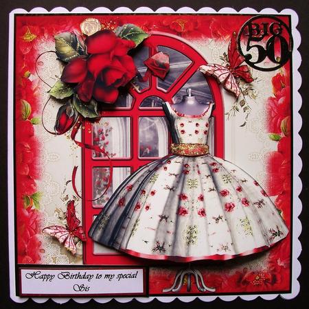 Vintage Style Red Rose Dress Card Front Kit by Jennifer (Jaye) Smith-Kirk