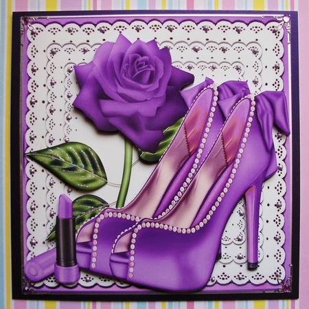 Pretty Purple and Pearl Shoes on Lace with Rose 8x8 by Jennifer (Jaye) Smith-Kirk
