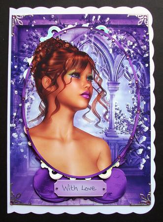 Birthday Card Front in Purple with Female by Jennifer (Jaye) Smith-Kirk