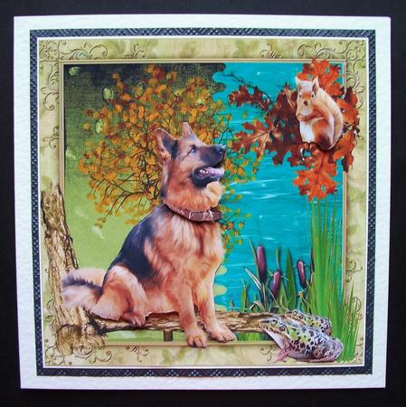 Curious German Shepard Dog Topper with Decoupage by Jennifer (Jaye) Smith-Kirk