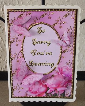 Pink Rose Corner with Butterflies - Sorry You're Leaving by Jennifer (Jaye) Smith-Kirk
