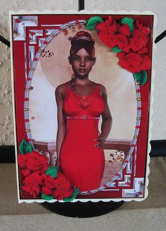 Ethnic Lady in an Elegant Red Dress and Roses by Jennifer (Jaye) Smith-Kirk