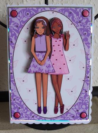 Best Friends Ethnic A5 Card Front Decoupage Lilac and Pink by Jennifer (Jaye) Smith-Kirk