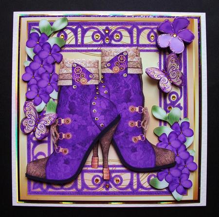 Pretty Purple Vintage Lace Boot, Purple Flowers 8x8 Mini Kit by Jennifer (Jaye) Smith-Kirk