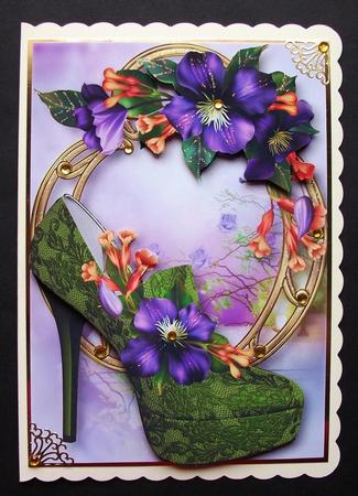 Gorgeous Summer Clematis Shoe on Golden Frame by Jennifer (Jaye) Smith-Kirk