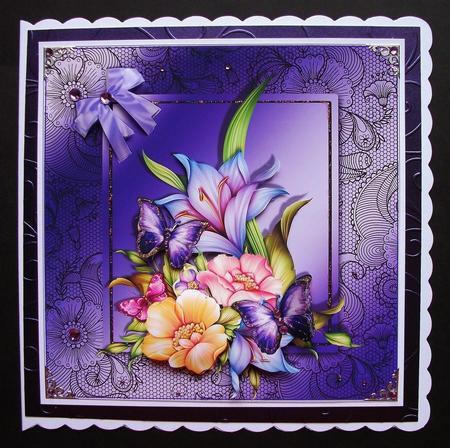 Flora and Butterflies in Shimmering Frame Lace Card Front by Jennifer (Jaye) Smith-Kirk