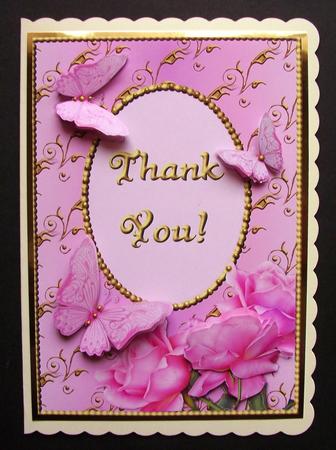 Pink Rose Corner with Butterflies - Thank You by Jennifer (Jaye) Smith-Kirk