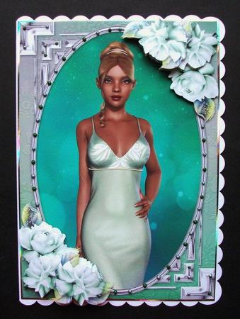 Ethnic Lady in an Elegant Green Dress and Roses by Jennifer (Jaye) Smith-Kirk