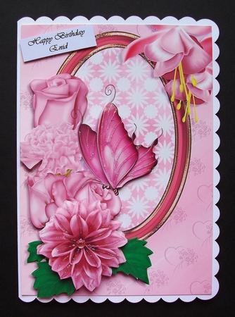 Pink Flowers and Butterfly Card Front by Jennifer (Jaye) Smith-Kirk