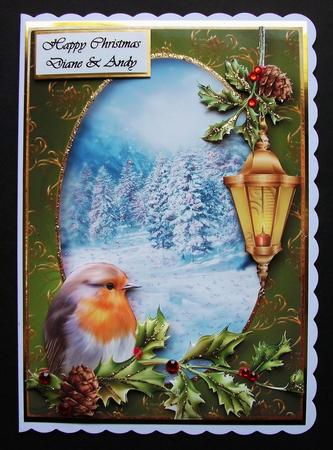 Robin, Holly & Lantern Snowy Scene by Jennifer (Jaye) Smith-Kirk