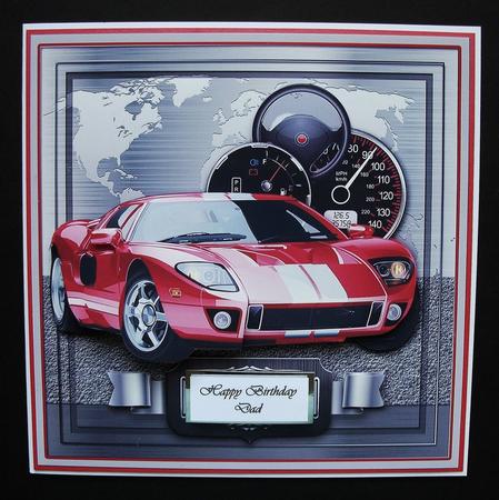 Super Red Sports Car on a Silver World Map 8x8 Decoupage Kit by Jennifer (Jaye) Smith-Kirk