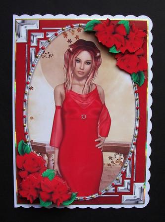 Lady in an Elegant Red Dress and Roses by Jennifer (Jaye) Smith-Kirk