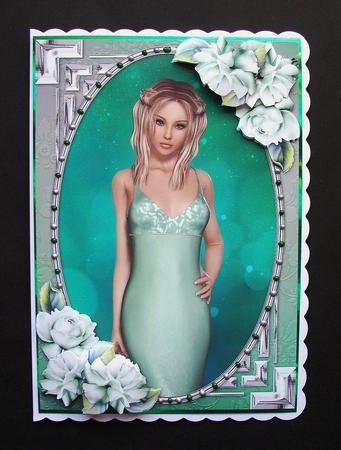 Lady in an Elegant Green Dress and Roses by Jennifer (Jaye) Smith-Kirk
