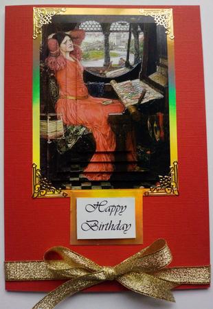 Lady in Red Doing Tapestry Pyramid by Jennifer (Jaye) Smith-Kirk