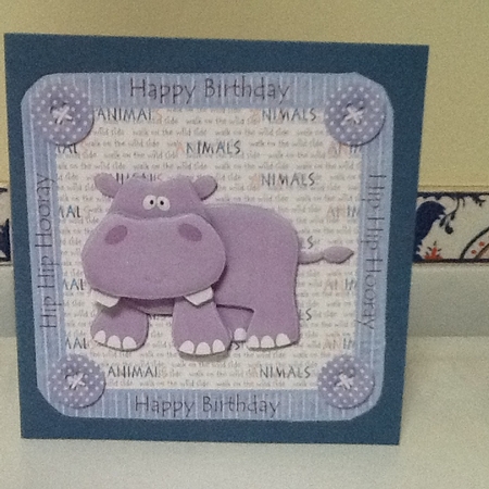 Happy Birthday Hippo Card Front with Insert by Jennifer Purdon