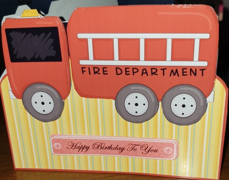 Fire Engine Over the Edge Shaped Card with Decoupage by Jennifer Purdon