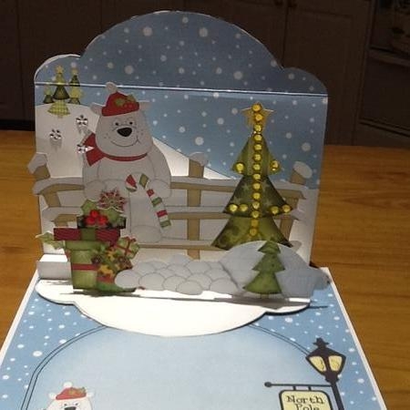 3D Christmas Pop Up Front Card Kit Ben Polar Bear has a Candy Cane by Jennifer Purdon