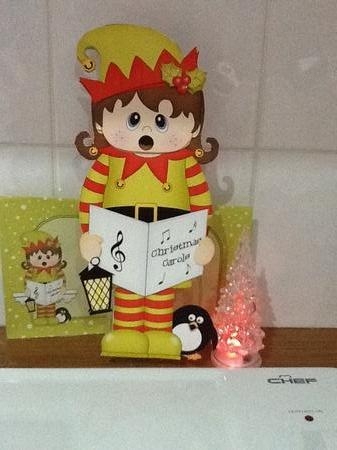 3D On the Shelf Card Kit - Christmas Little Girl Elf goes Carol Singing by Jennifer Purdon