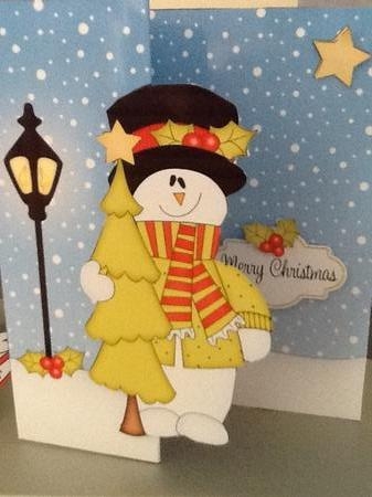 3D Shaped No-Hole Fold Back Christmas Card Mini Kit  - Snowman Rio has an Xmas Tree by Jennifer Purdon
