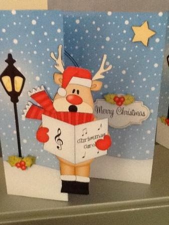 3D Shaped No-Hole Fold Back Christmas Card Mini Kit  - Rudolph is Carol Singing by Jennifer Purdon