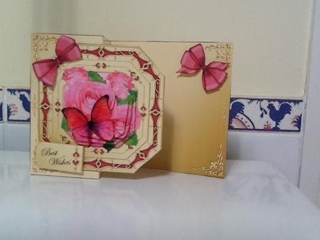 3D Shaped No-Hole Fold Back Pretty Floral Card with Pyramage Mini Kit  -  Butterfly & Roses by Jennifer Purdon