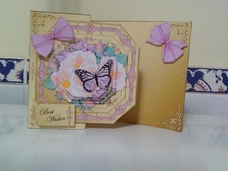 3D Shaped No-Hole Fold Back Pretty Floral Card with Pyramage Mini Kit  -  Butterfly & Flowers by Jennifer Purdon