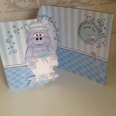 3D Shaped No-Hole Fold Back Card Kit - Bathtub Buddies - Cute Little Harold Hippo by Jennifer Purdon