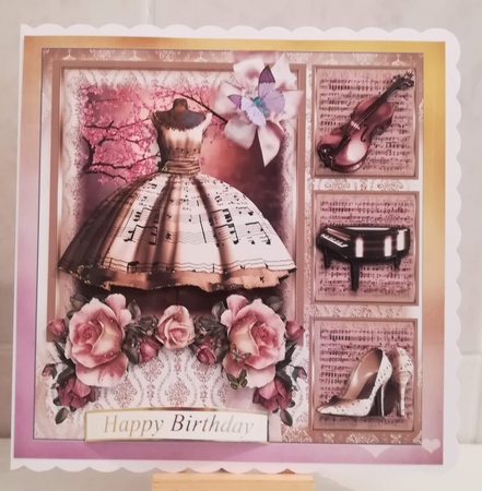 The Music Dress Card Front with Decoupage Mini Kit by Jennifer Selbie