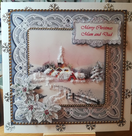 Snow Church Son in Law at Christmas 8in Decoupage Topper by Jennifer Selbie