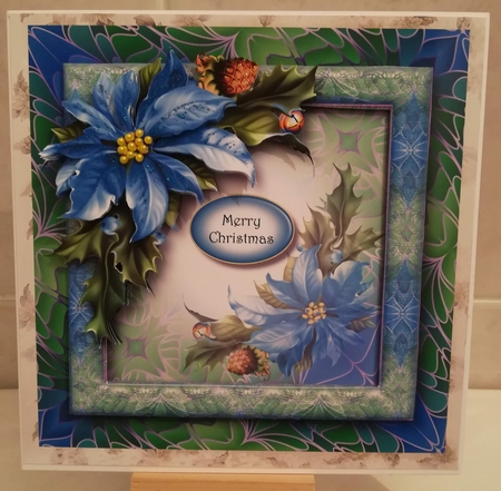 Art Nouveau Bright Christmas - Blue Poinsettias 8x8 by Jennifer Selbie