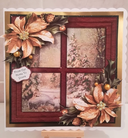 Snowy Christmas Window - Golden Poinsettias by Jennifer Selbie