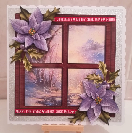 Snowy Christmas Window - Purple Poinsettias by Jennifer Selbie