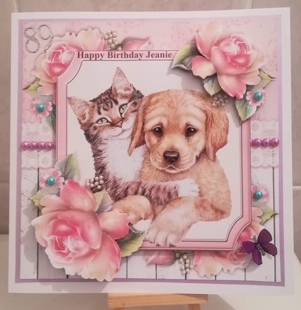 Beautiful Cat & Dog With Pink Roses 8x8 Mini Kit by Jennifer Selbie
