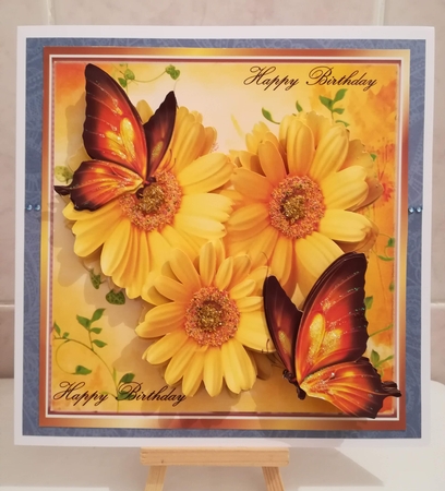 pretty yellow sunflowers with butterflies 8x8 by Jennifer Selbie