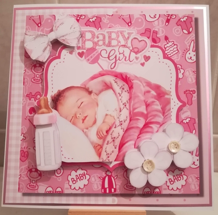 Sweet baby girl sleeping with white bow and flowers 8x8 by Jennifer Selbie