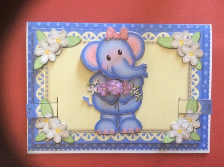 3D Lola Elephant's Flowers Animated Moveable Decoupage Card by Jennifer Swandells