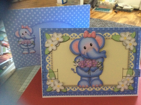 3D Lola Elephant's Flowers Animated Moveable Decoupage Card by Jennifer Swandells