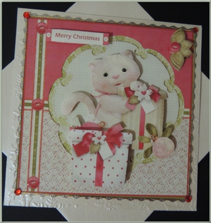 Kittens Baubles and Gifts 7x7 Card with Decoupage by Jennifer weary