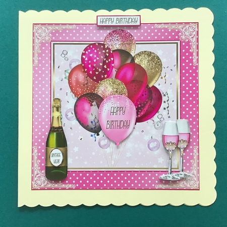 Birthday Pink Balloons 7x7ins Decoupage Topper  by Jennifer Archer