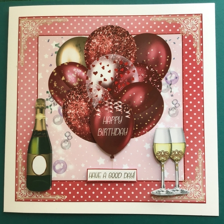 Birthday Red Balloons 7x7ins Decoupage Topper  by Jennifer Archer