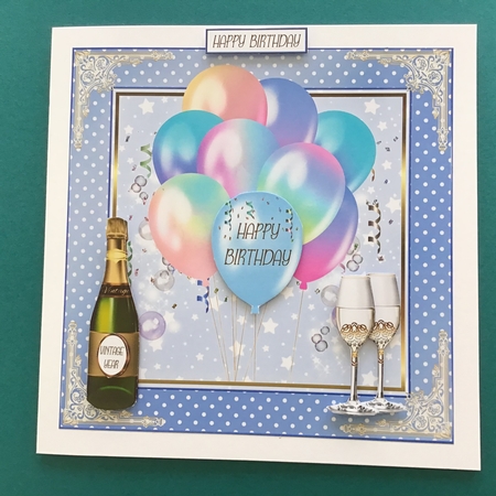 Birthday Pastel Blue Balloons 7x7ins Decoupage Topper  by Jennifer Archer