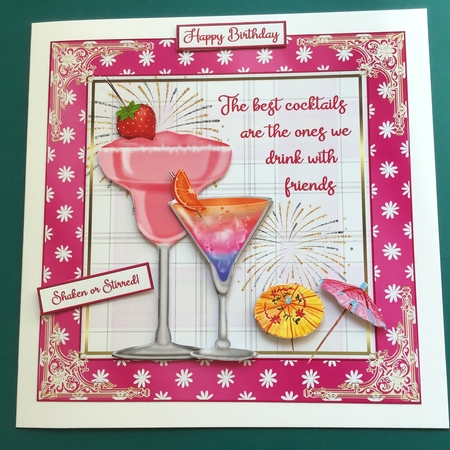 Birthday/Celebration Cocktails Decoupage 7x7ins Topper 1 by Jennifer Archer