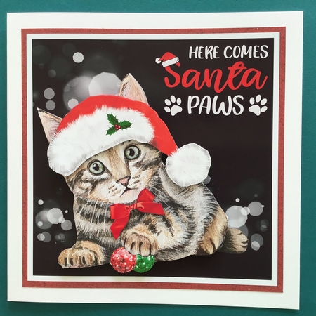 Santa Paws Decoupage Card Mini Kit 7x7 - Kitten by Jennifer Archer