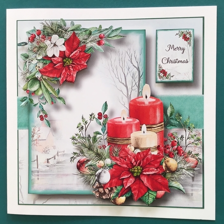 Gorgeous Red Poinsettia And Candles 8x8 by Jennifer Archer