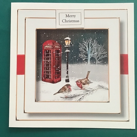 Festive Nights No Flowers - Telephone Box & Robins 8x8 by Jennifer Archer