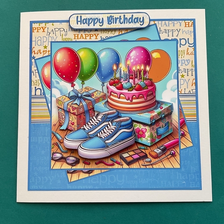 Shoes make up cake and balloons by Jennifer Archer